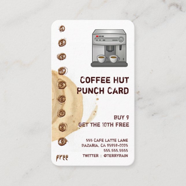 Tache de café et carte perforée de boissons de (Devant)
