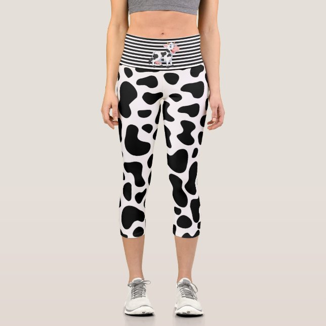 taches blanches noires de vache leggings capri (Recto)