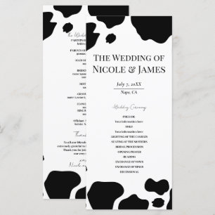 Taches de vache Moo programme de mariage noir et b