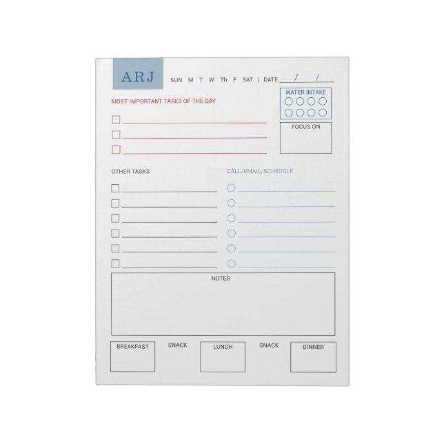 Tâches quotidiennes personnalisées Grand Bloc-note (Tourné)