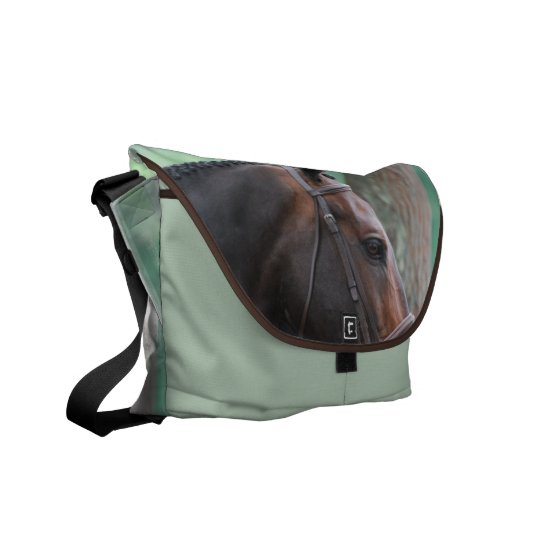 Tacked Dark Bay Horse Messenger Bag