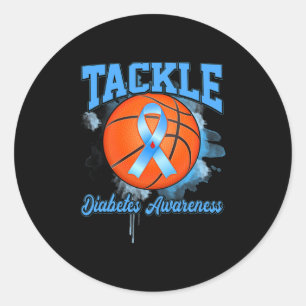 Tackle Basketball Blue Ribbon Diabetes Awareness  Classic Round Sticker