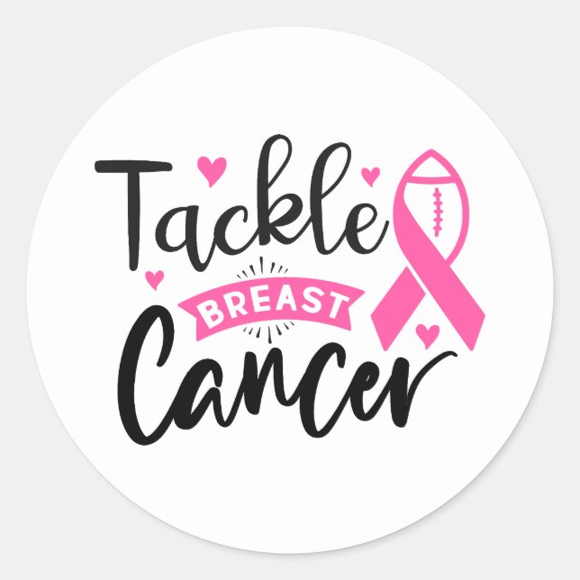 Tackle Breast Cancer Awareness Classic Round Sticker (Front)