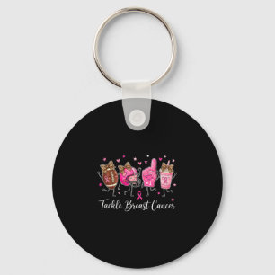 Tackle breast cancer awareness month football mom keychain
