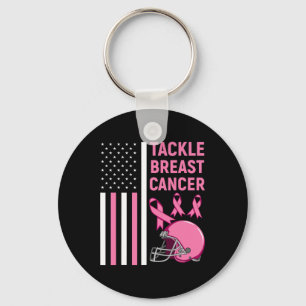 Tackle Breast Cancer Football American Flag Keychain
