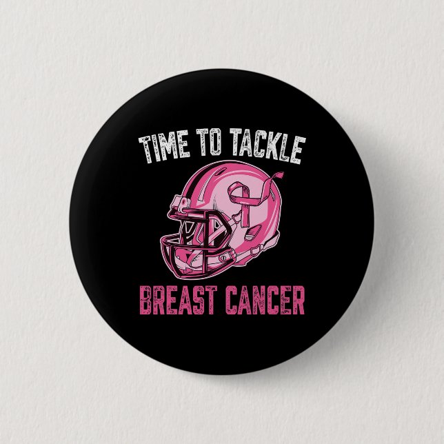 Tackle Breast Cancer Football Helmet Pink Ribbon A 2 Inch Round Button (Front)
