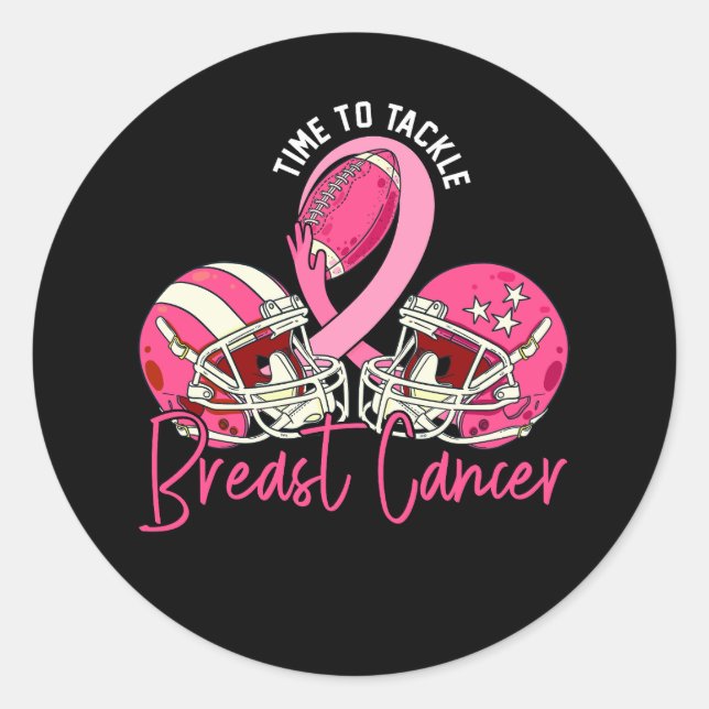 Tackle Breast Cancer Football Helmet Pink Ribbon A Classic Round Sticker (Front)