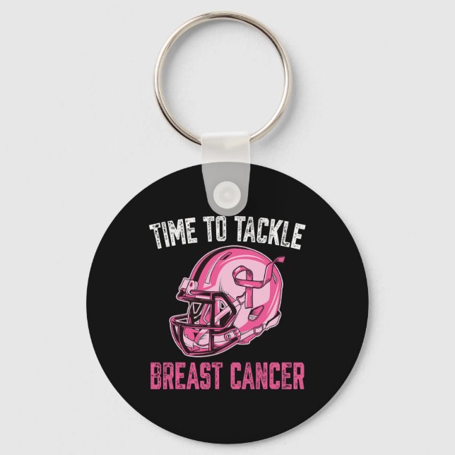 Tackle Breast Cancer Football Helmet Pink Ribbon A Keychain (Front)