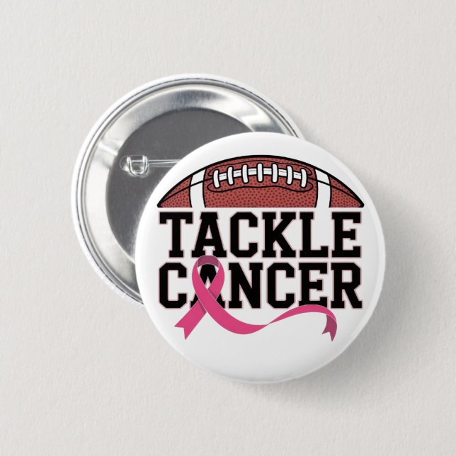 Tackle Cancer Pink Ribbon Design 2 Inch Round Button (Front & Back)