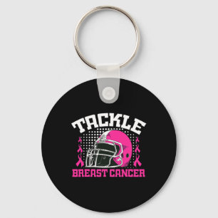 Tackle Football Breast Cancer Awareness Pink Ribbo Keychain