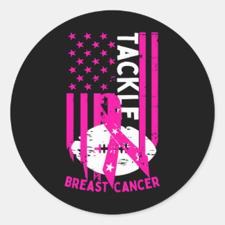 Tackle Football Pink Ribbon Breast Cancer Classic Round Sticker