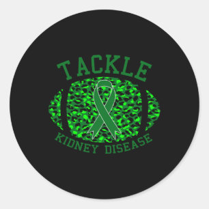 Tackle Kidney Disease Awareness Green Ribbon Footb Classic Round Sticker