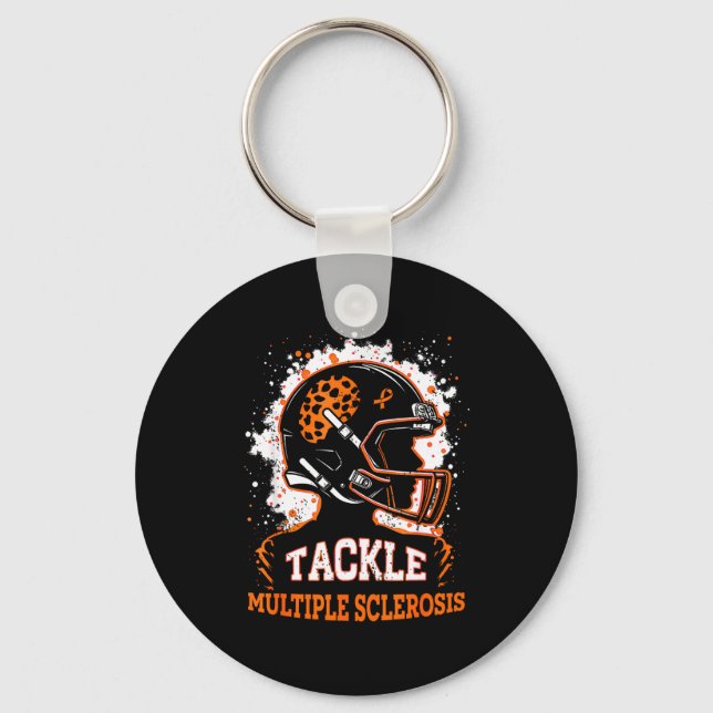 Tackle Multiple Sclerosis Awareness Orange Ribbon  Keychain (Front)