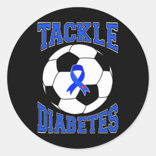 Tackle Soccer Blue Ribbon Tackle Diabetes Awarenes Classic Round Sticker