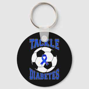 Tackle Soccer Blue Ribbon Tackle Diabetes Awarenes Keychain