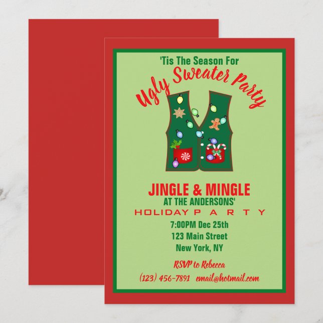 Tacky Christmas Lights Ugly Sweater Party Invitation (Front/Back)