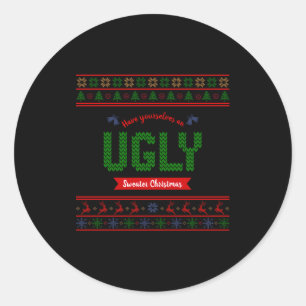 Tacky Christmas Nordic Knit Pattern Red Green Ugly Classic Round Sticker