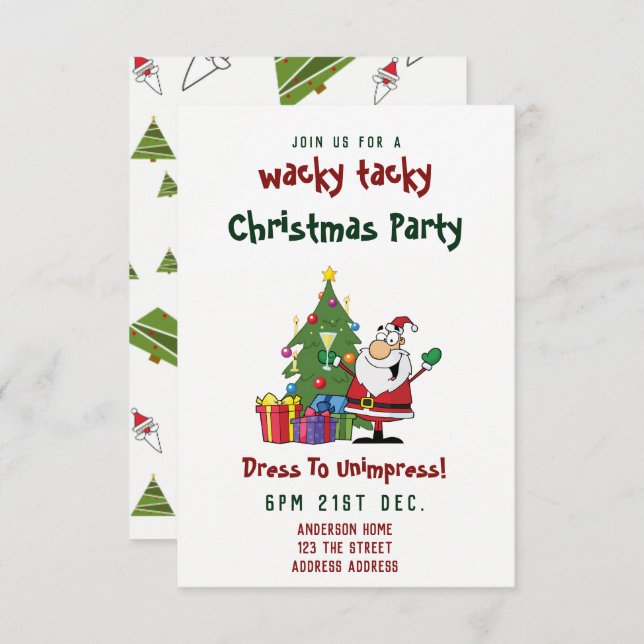 TACKY Christmas Party Invitation Drôle Père Noël (Devant / Derrière)
