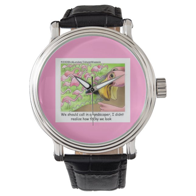 Tacky Pink Flamingos Funny Unisex Watch (Front)