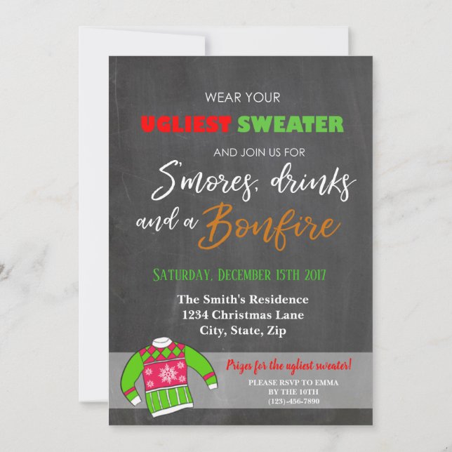 Tacky Ugly Sweater Christmas Party Invitation (Back)