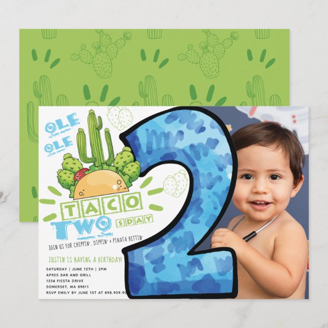 Taco 2nd Birthday Fiesta Photo Invitation (Front/Back)