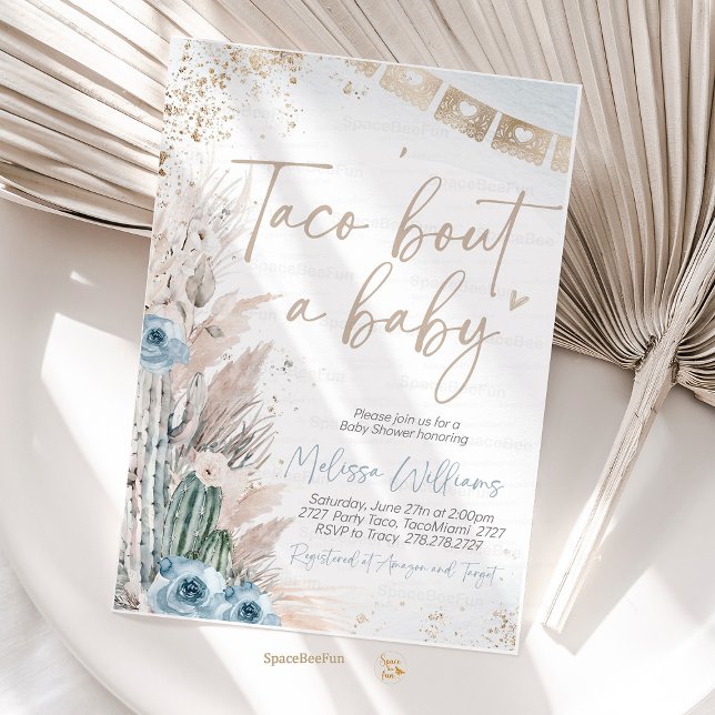 Taco à propos d'une invitation à une fête prénatal (Taco Bout A Baby Shower Invitation Boho Boy Fiesta Baby Shower Invite, Cactus Taco Baby Shower)