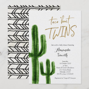 Taco à propos jumeaux Cactus baby shower carte Inv