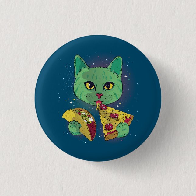 Taco and Pizza Cosmic Space Cat 1 Inch Round Button (Front)