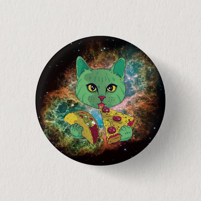 Taco and Pizza Cosmic Space Cat 1 Inch Round Button (Front)
