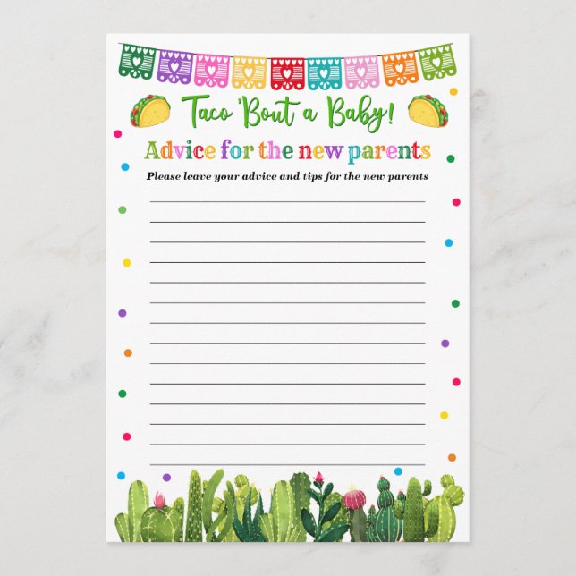 Taco Baby Shower Advice for the Parents Game (Front)