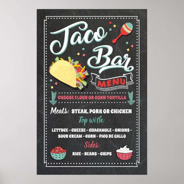 Taco Bar Menu Party Sign (Front)
