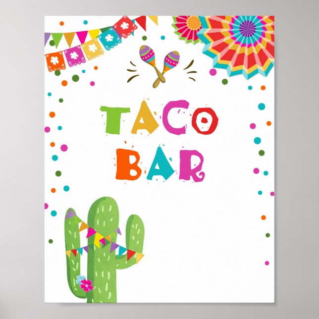 Taco Bar Mexican Food Cactus Fiesta Table Sign (Front)