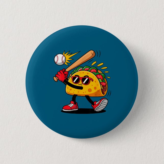 Taco baseball mexican cinco de mayo men kids  2 inch round button (Front)