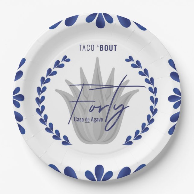 Taco' Bout 40 | Blue/Silver Tequila Paper Plates (Front)