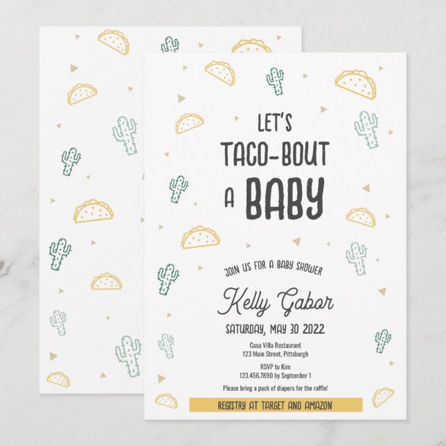 Taco-Bout a Baby, Baby shower de Fiesta Invitation (Devant / Derrière)