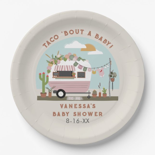 Taco Bout A Baby Boho Camper Girl Baby Shower  Paper Plate (Front)