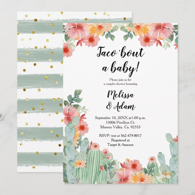 Taco bout a Baby Cactus Baby Shower Invitation (Front/Back)