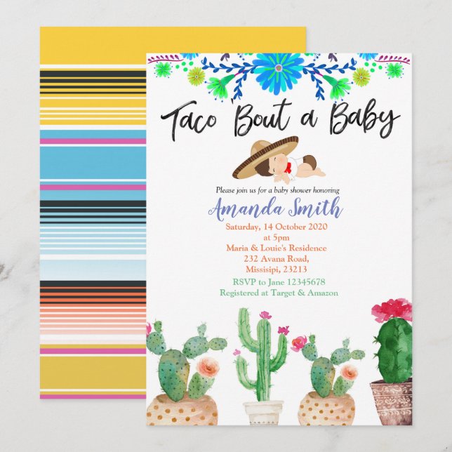 Taco Bout A Baby cactus baby shower Invitation gar (Devant / Derrière)