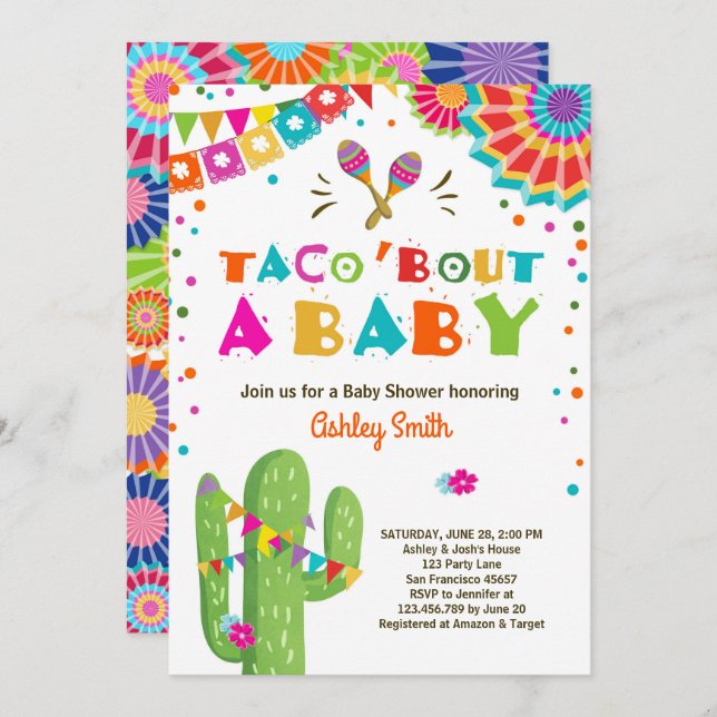 Taco Bout a Baby Fiesta Baby shower invitation (Devant / Derrière)