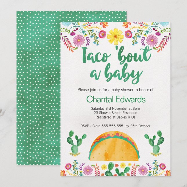 Taco 'Bout A Baby Fiesta Baby shower Invitation (Devant / Derrière)