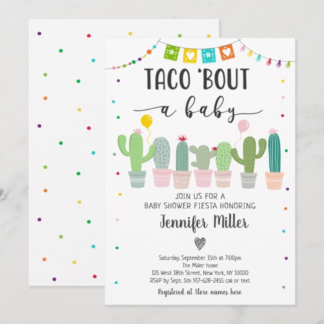 Taco Bout A Baby Fiesta Cactus Baby Shower Invitation (Front/Back)