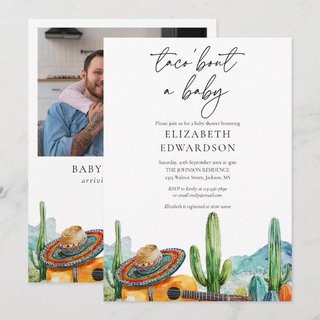 Taco Bout A Baby Fiesta Photo Baby Shower Invitation (Front/Back)