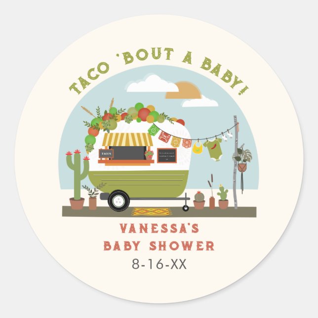 Taco Bout A Baby Neutral Green Baby Shower Classic Round Sticker (Front)