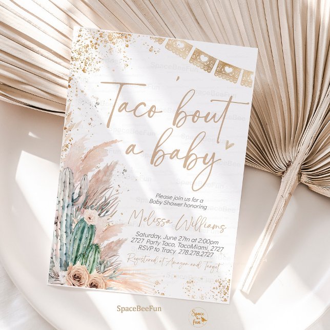 Taco Bout A Baby Shower Invites Boho gender reveal (Taco Bout Baby Shower,Invitation,gender reveal,Boho pampas,Fiesta Baby,Shower Invite,Cactus Taco,tac)