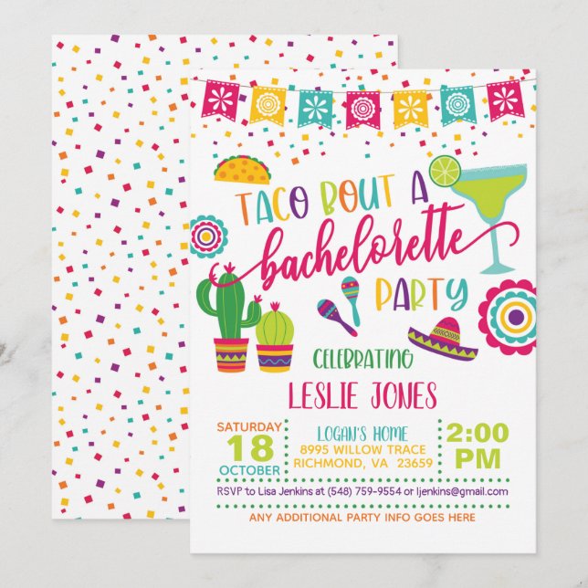 Taco Bout a Bachelorette Party Invitation - WH (Devant / Derrière)