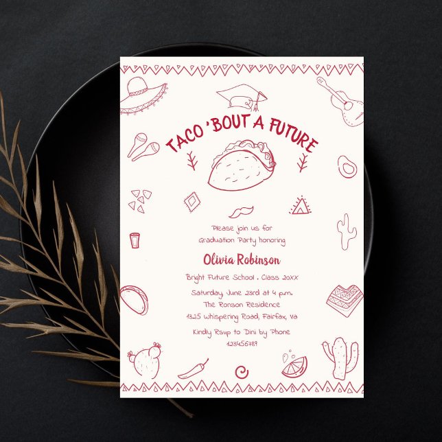 Taco Bout a Future Fiesta Doodle Graduation  Invitation (Creator Uploaded)
