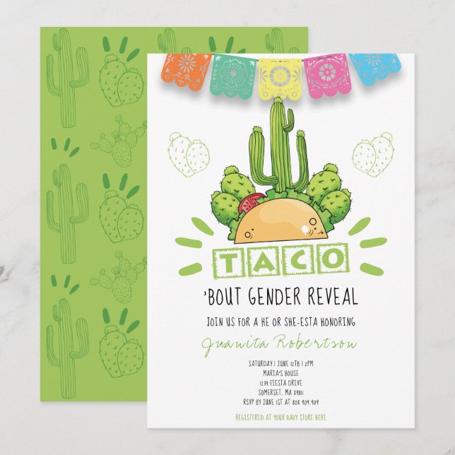 Taco 'Bout A Gender Reveal Fiesta He Or She Invitation (Front/Back)
