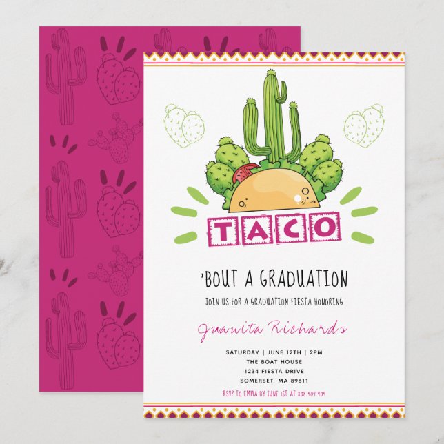Taco 'Bout A Graduation Fiesta Graduation Pink Invitation (Front/Back)