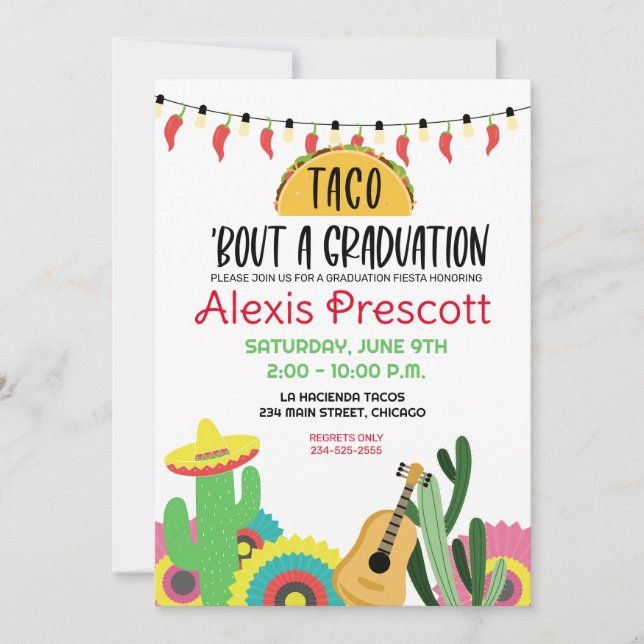 Taco Bout a Graduation Fiesta Mexican Party Invitation (Front)