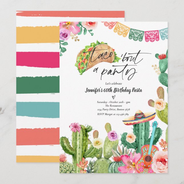 Taco 'Bout A Party 60th Birthday Fiesta Cactus Invitation (Front/Back)